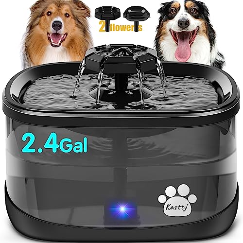 Kastty 300oz/9L Dog Water Fountain Extra Large Pet Fountain with 3 Flow Modes& Larger Filter Super Filtration& Smart 3 in 1 LED Pump, Touch Safe, BPA-Free, Quiet, Ideal for Large Dogs& Multi Pets