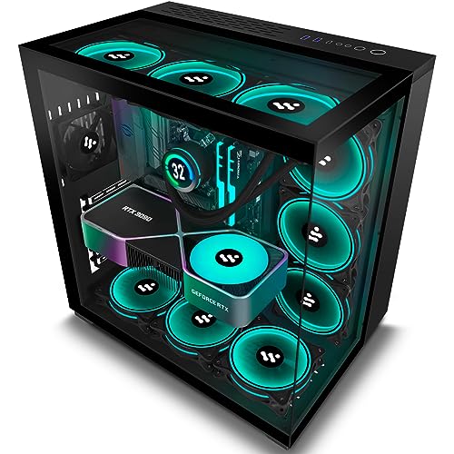KEDIERS PC Case 7 PWM Cases Fans,ARGB Mid Tower ATX Gaming Computer Case with 3*Tempered Glass,Type-C, USB3.0 * 2,Black,W01