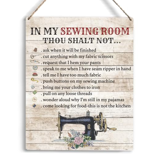 In My Sewing Room Thou Shalt Not Decor Sewing Room Decor Sewing Lovers Gift Wall Art for Home Bar Cafe Farm Store Garage Club Wooden Hanging Sign 10x8 Inch.