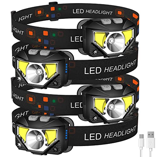 LHKNL Headlamp Flashlight, 4-Pack 1200 Lumen Ultra-Light Bright LED Rechargeable Headlight with White Red Light, Waterproof Motion Sensor Head Lamp, 8 Modes for Outdoor Camping Running Cycling Fishing