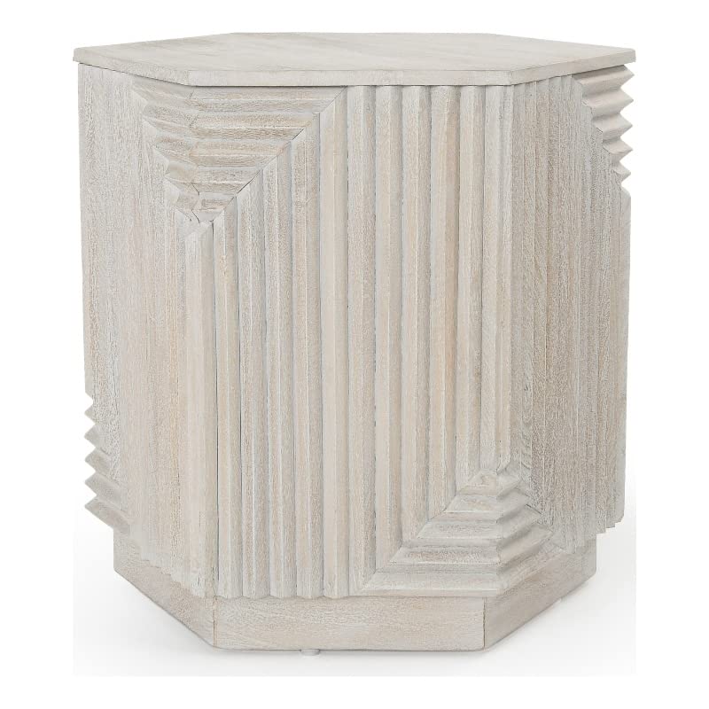 Kosas Home Finn Octagonal Transitional Wood Side Table in Light Gray