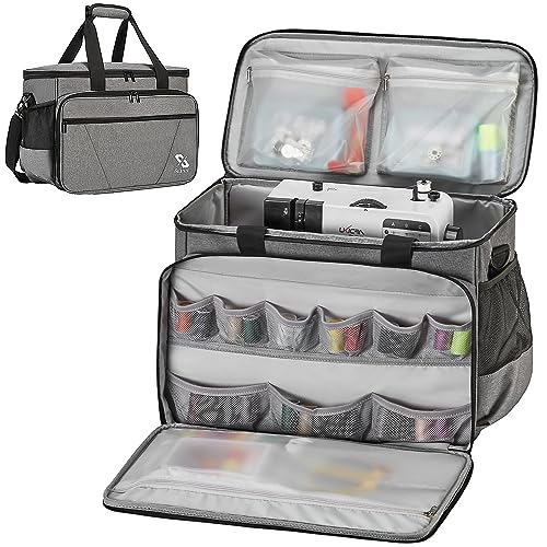 Golkcurx Sewing Machine Case with Removable Padding Pad, Tote Bag for Sewing Machine with Shoulder Strap for Most Standard Singer, Brother, Janome, Grey