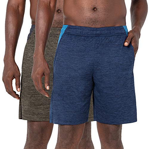Layer 8 Men’s 2 Pack Shorts Athletic Quick Dry Performance Workout/Sleep Jersey Shorts with Pockets 9 Inch Inseam Two Pack (Medium, Navy/Olive 2 Pack)