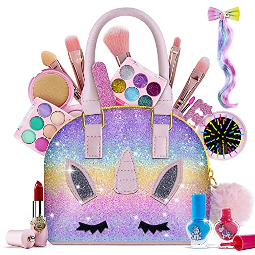 Beayuck Kids Makeup Kit for Girl-Washable Makeup for Kids with Colorful Unicorn Bag,Toddler Girl Toys Pretend Makeup Beauty Set Toys, Birthday Gifts for Girls at The Age of 3,4,5,6,7,8,9,10