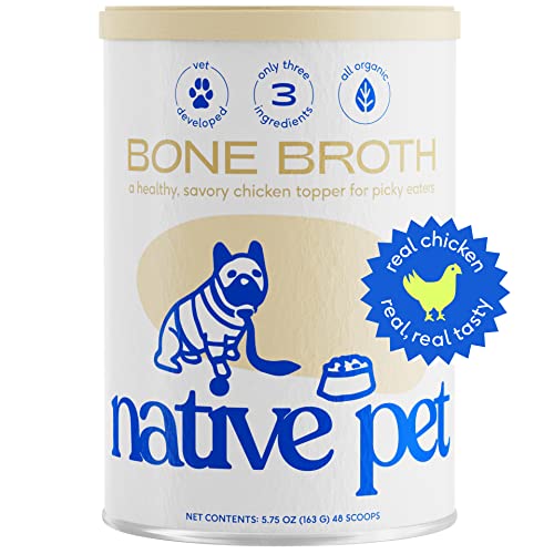 Native Pet Bone Broth for Dogs and Cats – Dog Bone Broth Powder for Dog Food Topper for Picky Eaters – Cat and Dog Broth - Dog Gravy Topper for Dry Food – Chicken Broth for Dogs and Cats – 5.75 oz