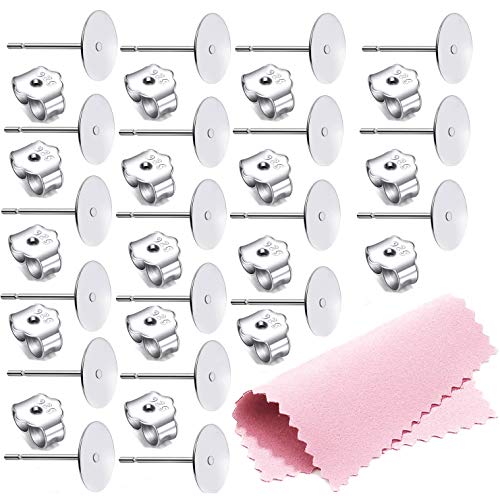 25Pair 925 Sterling Silver Earrings Posts Flat Pad Ear Stud Hypoallergenic Blank Earring Pins with 925 Sterling Silver Earring Backs for Jewelry Making Findings(6mm)