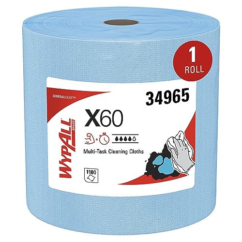 WypAll General Clean X60 Multi-Task Cleaning Cloths (34965), Jumbo Roll, Blue, 1,100 Sheets / Roll, 1 Roll / Case