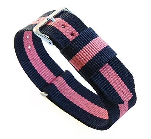 BARTON WATCH BANDS 18mm Navy/Pink Standard Length Ballistic Nylon NATO Style Straps