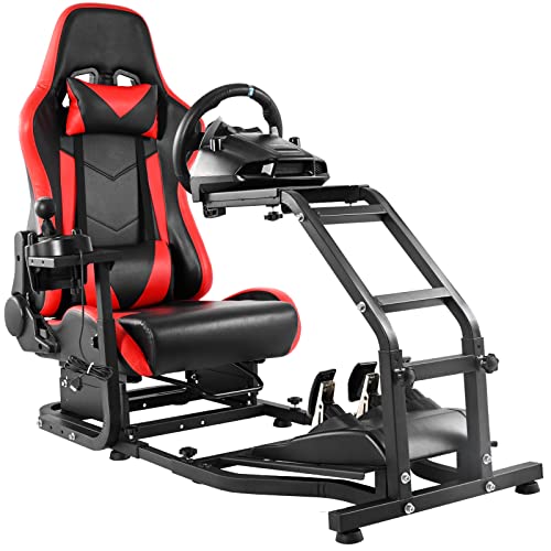 Dardoo Gaming Simulator Cockpit With Red Seat Adjustable Fits for Logitech G25 G27 G29 G920 G923 Thrustmaster T300 Fanatec Racing Steering Wheel Stand，Not Included Steering wheel, pedal and handbrake