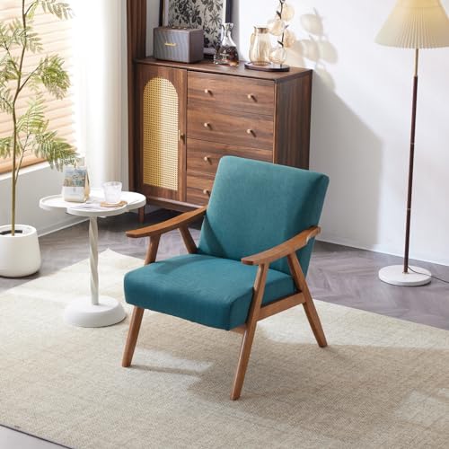 VINGLI Mid-Century Retro Modern Upholstered Lounge Chair Fabric Accent Chair Sturdy Wooden Frame Armchair (Teal)