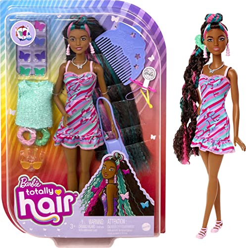 Barbie Totally Hair Doll, Butterfly-Themed with 8.5-inch Fantasy Hair & 15 Styling Accessories (8 with Color-Change Feature)