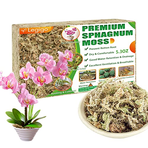 Legigo 5.3oz Premium Sphagnum Moss Potting Mix- Natural Succulent Carnivorous Plants Moss Dried, Plant Growing Medium for Orchid Succulent Sarracenia Orchid Gardening Plants Reptiles, 6 QT