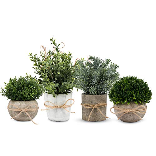 PENGYEE 4Pcs Small Fake Plants for Home Decor - Faux Plants Indoor for Bathroom Decor - Small Artificial Plants Indoor Mini Greenery in White Pot for Farmhouse Kitchen Room Shelf Office Decor