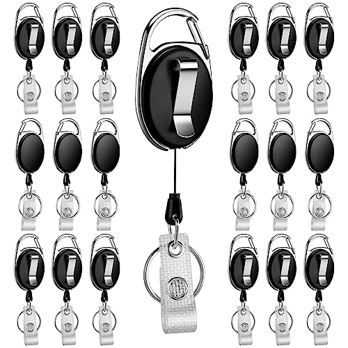 Retractable Keychain Retractable Badge Holders – 18Pcs Heavy Duty Badge Reel with 24” Retractable Lanyard – Bulk Black ID Badge Holder Retractable Clip with Retractable Key Ring by ORROPE