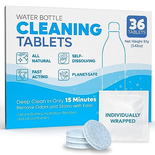 SoJourner Bags Water Bottle Cleaning Tablets - 36 Pack, Chlorine & Odor Free, Hydration Bladder and Water Bottle Cleaner Tablets, Removes Stubborn Stains & Odors