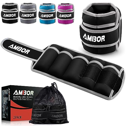 AMBOR Ankle Weights, Adjustable Leg Weights Straps for Exercise, Wrist Weight Set for Women and Men, Black