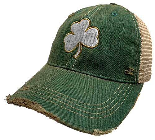 Shamrock Clover St. Patrick's Day Retro Brand Green Distressed Mesh Adj. Hat Cap