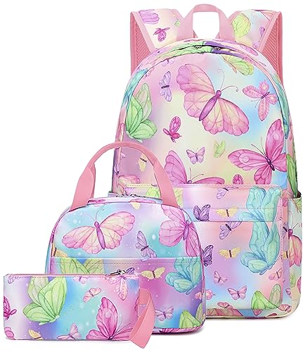 CAMTOP Backpack for Teen Girls Kids School Bookbag Lunch Box Set(Butterfly Schoolbag)