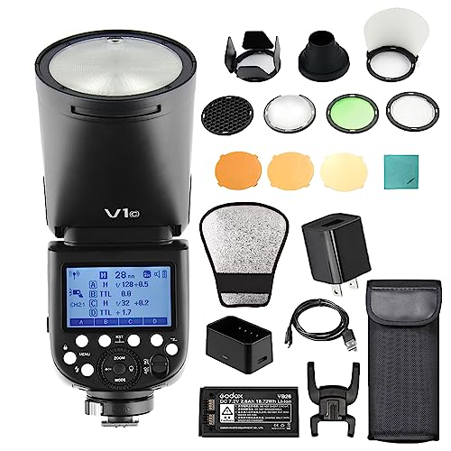 Godox V1C Camera Flash Speedlite Speedlight Round Head Compatible with Canon EOS Series 1500D 3000D 5D Mark LLL 5D Mark ll for Wedding Portrait Studio Photography + Godox AK-R1 Pocket Flash Light Acce