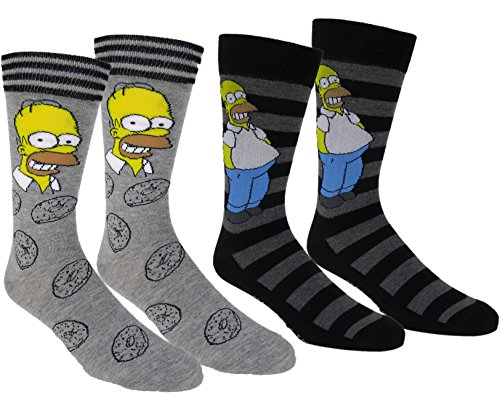 The Simpsons Homer Simpson Casual Crew Socks 2 Pair Pack Grey Heather