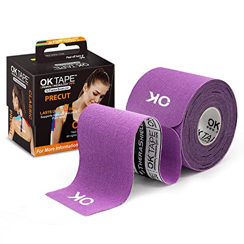 OK TAPE Kinesiology Tape 10 inches Precut, 20 Strips, Cotton Elastic Athletic Tape Latex Free, 2inch x 16ft, Purple