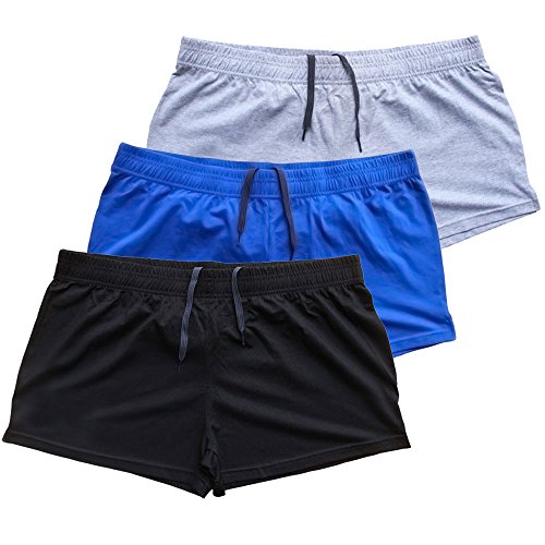 Muscle Alive Mens Bodybuilding Shorts 3' Inseam Cotton Size M Black Blue and Gray 3 Packs