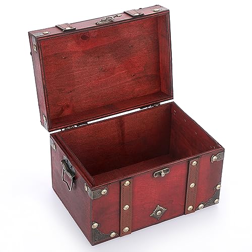 ELLDOO Vintage Treasure Chest Box, Pirate Keepsakes Box for Gifts, Wooden Treasure Storage Box Decorative Box for Jewelry Pearl Trinkets Tarot Cards, Medium