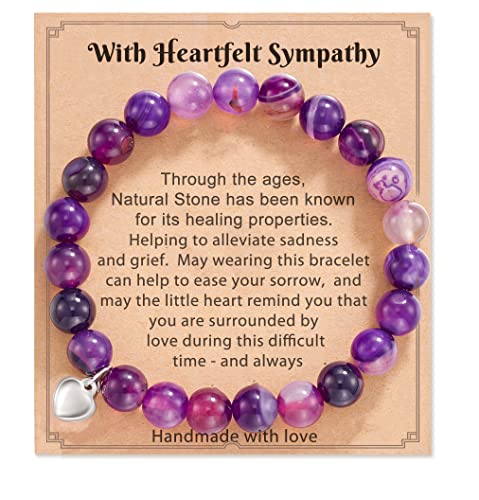 HGDEER Sympathy Gift, Healing Amethyst Stone Bracelet Grief Condolence Breavement Memorial Gifts for Loss of Mom Mother Father