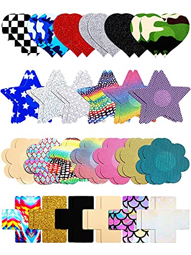 WILLBOND Multi Design Pasties Nipple Covers Breast Covers Disposable Bra Satin Petal Stickers Adhesive Breast Pasties (Delicate Style,25 Pairs)