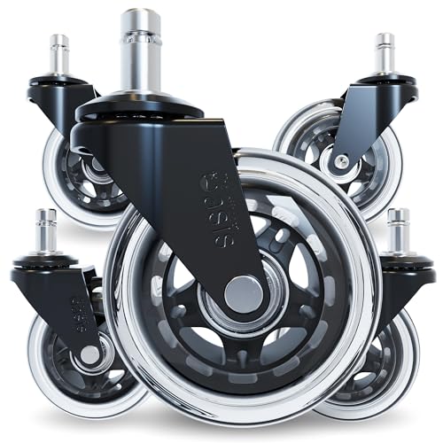 The Original Rollerblade Office Chair Wheels (As Seen On PBS) - Incredibly Smooth & Quiet Rolling Casters - Safe for Hardwood Floors & Carpet - Easy Installation with Universal Fit - Set of 5