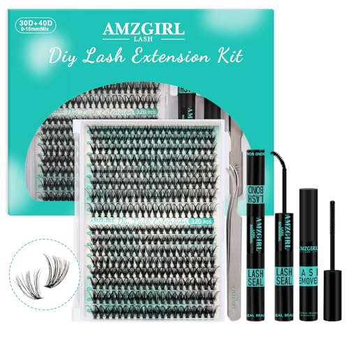 Lash Extension Kit 320Pcs,DIY Individual Lashes Clusters Kit,Lash Bond And Seal,Lash Remover For Eyelashes Extensions,Lash Applicator Tool For False Eyelash Cluster Kit At Home(3040D,D-Mix9-16mm Kit)