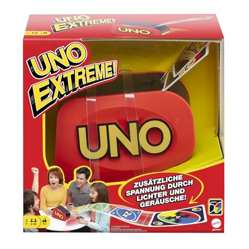 UNO Extreme Card Game Featuring Random-Action Launcher with Lights & Sounds & 112 Cards, Kid, Teen & Adult Game Night Gift Ages 7 Years & Older, GXY75