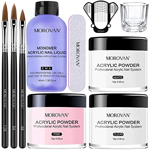 Morovan Acrylic Nail Kit - Acrylic Powder and Professional Acrylic Liquid set for Acrylic Nails Extension for Beginner DIY at Home 3 Colors