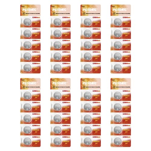 PGSONIC 40 Pack CR2032 Batteries, 3V Lithium Coin Battery for Small Electronic Devices, 5 Year Shelf Life