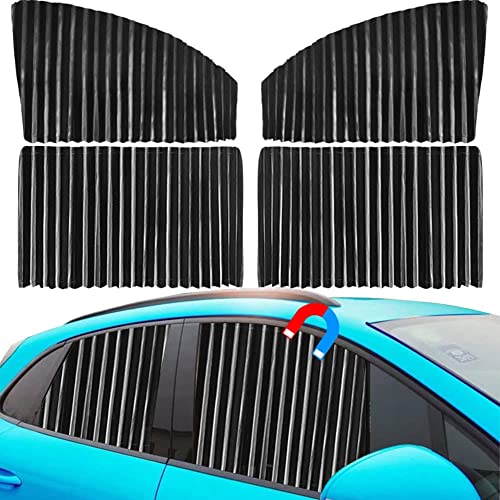 Ovege Car Window Shades 4pcs-Car Side Window Sun Shade Car Curtain Pleated Silky UV Protection Privacy Baby Suction Magnetic (Black-Opaque, Front&Back 4pcs)