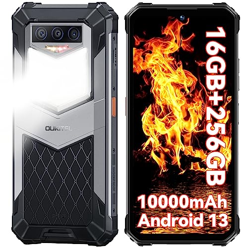 OUKITEL WP26 Rugged Smartphone Unlocked,16GB 256GB Android13 Rugged Cell Phone 1200LM Camping Light,10000mAh Battery 6.58' FHD+ Rugged Phone Unlocked, 48MP+20MP Night Vision Camera,4G Dual Sim OTG NFC