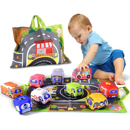 9 PCS ALASOU Soft Car Toys with Playmat/Storage Bag|1 2 Year Old Boy Birthday Gift for Infant Toddlers|1st Birthday Gifts for Toddler Toys Age 1-2|Baby Toys for 1 2 3 Year Old Boy…