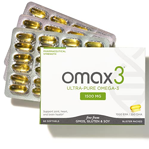 Omax3 Natural Omega 3 Fish Oil Pills 1500 MG EPA DHA - Omega3 Fatty Acid Muscle & Joint Support Supplements - Gluten Free, Wild Caught, Non GMO, 30-Day Supply Blister Packed (1 Box)