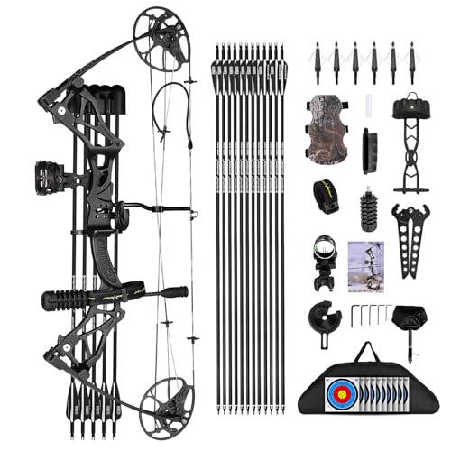 MOTION ZEUS Lightweight Compound Bow Package Fully Adjustable for Adults and Teens,23.5'-31' Draw Length,0-70LBS Draw Weight,Up to 320 FPS,Limbs Made in USA,Hunting Bow Archery Set