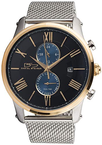 Daniel Steiger Equinox Men's Watch - Luxury Multi-Function Wristwatch - Dual-Time Sub-Dials - Stainless Steel Milanese Mesh Strap (Gold)