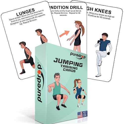 Puredrop Vertical and Distance Jump Training Aid Cards: Great Training Drills for Higher and Further Jumps. Leap, Spring and Bounce Exercises That Can be Done at Home. Basketball Football Volleyball