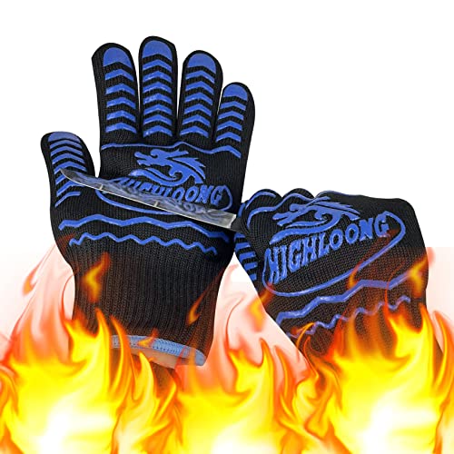 BBQ Gloves, Oven Gloves 1472℉ Extreme Heat Resistant, Grilling Gloves Silicone Non-Slip Oven Mitts, Kitchen Gloves for BBQ, Grilling, Cooking, Baking-1 Pair… (One Size Fits Most, Black)