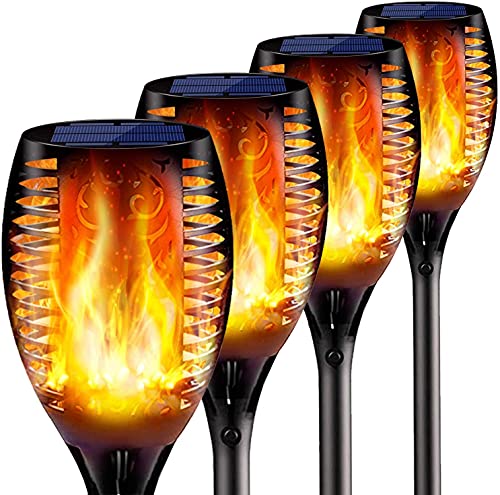 4PCs Solar Torch Lights Outdoor, 43 inch 96 LED, Waterproof Landscape Garden Pathway Light with Vivid Dancing Flickering Flames, with Auto On/Off Dusk to Dawn, for Christmas Lights Decoration