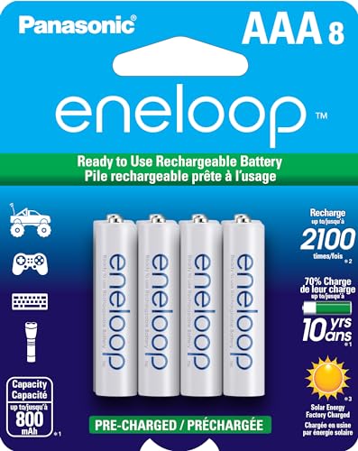 Eneloop Panasonic BK-4MCCA8BA AAA 2100 Cycle Ni-MH Pre-Charged Rechargeable Batteries, 8-Battery Pack