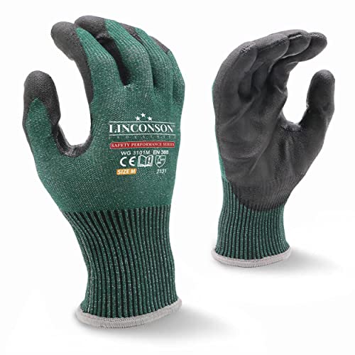 linconson 3 Pack Level 5 Cut Resistant Safety Performance Series Construction Mechanic PU Work Gloves Thumb Double Reinforced