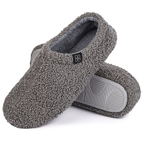 HomeTop Women's Fuzzy Curly Fur Memory Foam Loafer Slippers Bedroom House Shoes with Polar Fleece Lining (9-10, Grey)