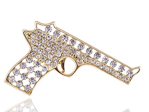 Alilang Adjustable Clear Crystal Colored Rhinestones Cutout Gun Pistol Ring (Gold)