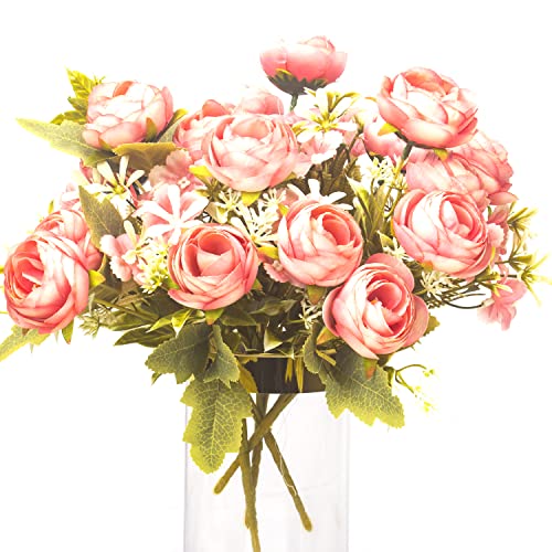 Grunyia Artificial Peony Flowers 4 Bouquet Fake Silk Flowers Arrangements Table Centerpieces Wedding Home Decoration(Pink)