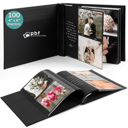 pbf Scrapbook Photo Album for 4x6 Photos | Guest Book with Photo Insert | Black Scrapbook with Plastic Sleeves, 50 Black Pages | DIY Scrapbooking Album, Memory Book, Wedding Scrapbook