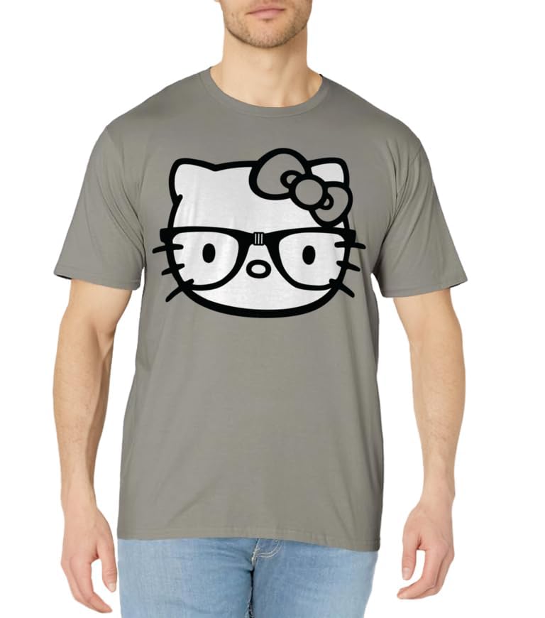 Hello Kitty Black and White Nerd Glasses Short Sleeve T-Shirt